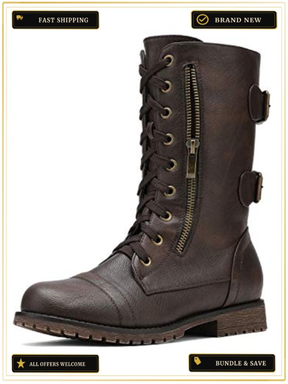 Women's Mid Calf Lace Up Combat Boots with Pocket
